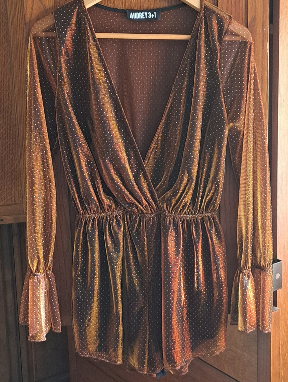 Akira Audrey 3+1 Be Original Metallic Polka Dot Romper Bronze